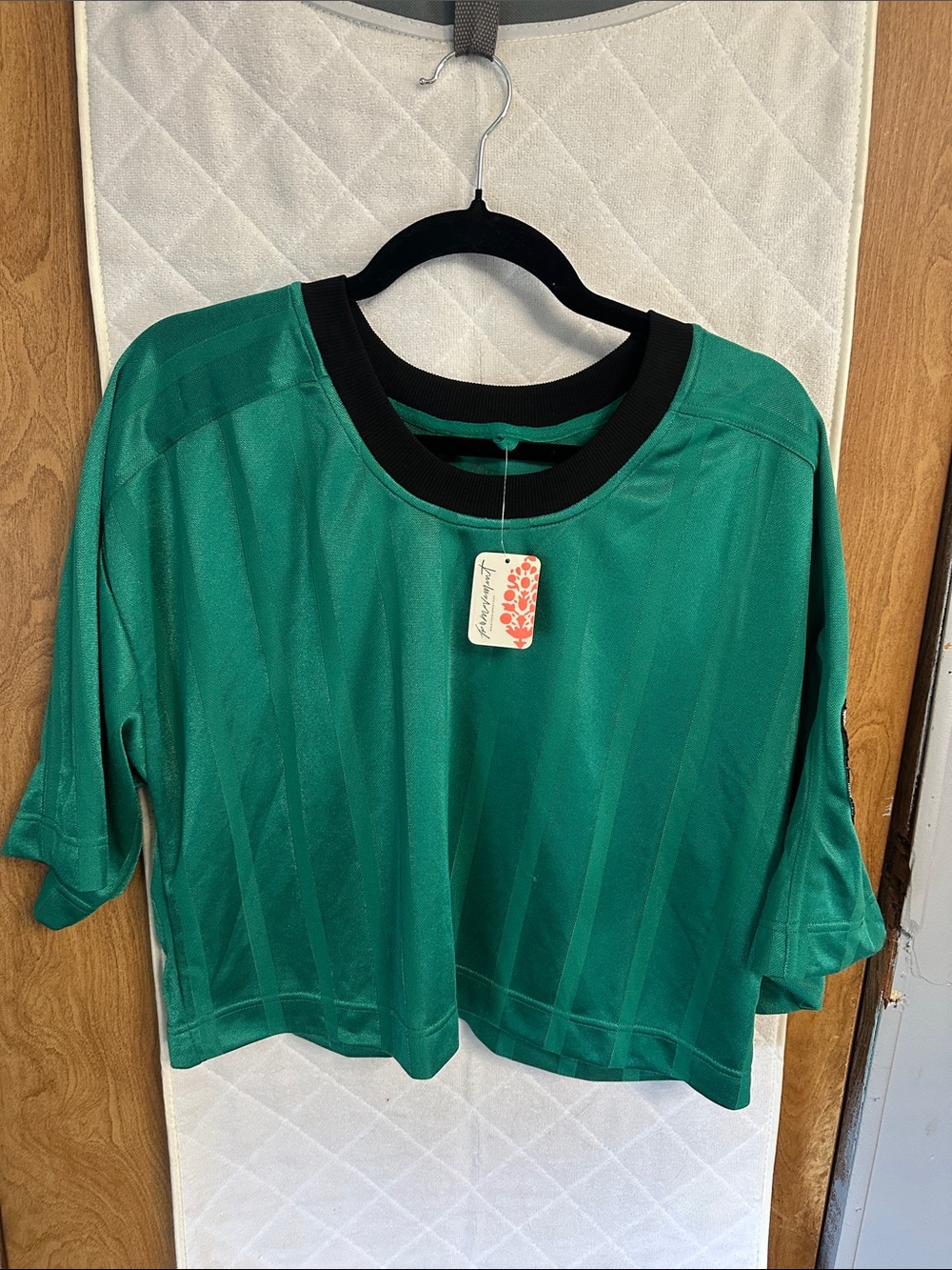FP Movement by Free People Emerald Green Cropped Crewneck with Black Trim
